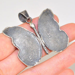 Oxidized Sterling Silver Hammered Butterfly Pendant