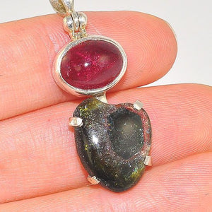 Sterling Silver 12.3 Carats Green and Pink Tourmaline Duo Pendant