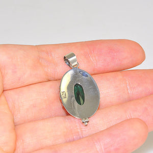 Sterling Silver Majestic Scroll Green Quartz Oval Pendant