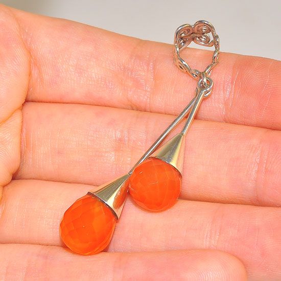 Sterling Silver Double Raindrop Carnelian Pendant