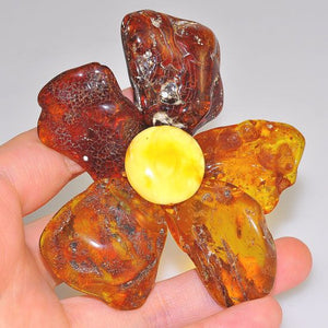 Genuine Baltic Honey Amber and Butterscotch Amber Oversized Flower Pendant