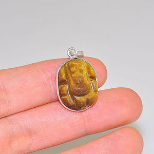 Sterling Silver India Tiger Eye Lord Ganesha Delicate Pendant