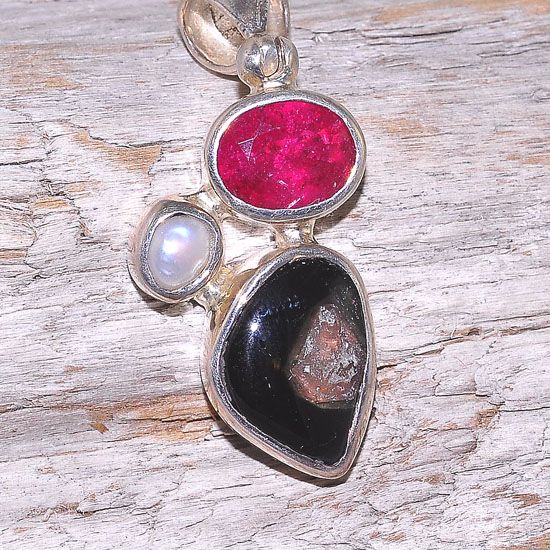 Sterling Silver Pearl, 6.1 Carats Pink and Watermelon Tourmaline Trio Pendant