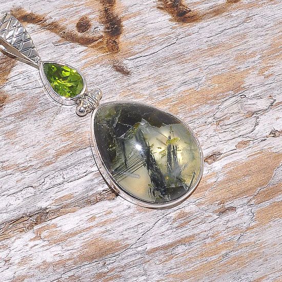 Sterling Silver Prehnite and Peridot Teardrop Pendant