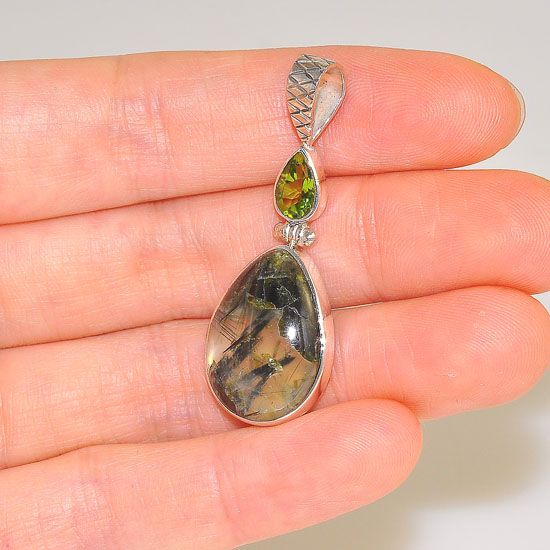 Sterling Silver Prehnite and Peridot Teardrop Pendant