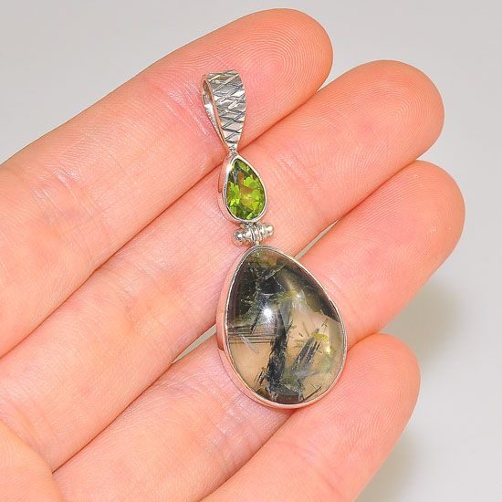 Sterling Silver Prehnite and Peridot Teardrop Pendant