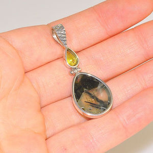 Sterling Silver Prehnite and Peridot Teardrop Pendant