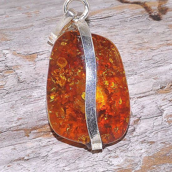 Sterling Silver Baltic Honey Amber Nugget Pendant