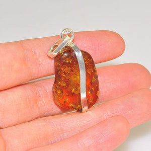 Sterling Silver Baltic Honey Amber Nugget Pendant