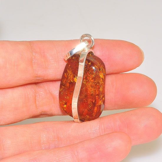 Sterling Silver Baltic Honey Amber Nugget Pendant