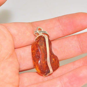 Sterling Silver Baltic Honey Amber Nugget Pendant