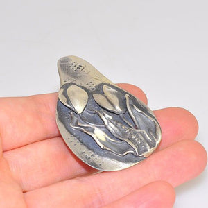 Oxidized Sterling Silver Tulip Carved Vintage Plate Pendant