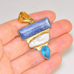 Charles Albert Alchemia Kyanite, Biwa Pearl and Blue Topaz Multi Gemstone Pendant