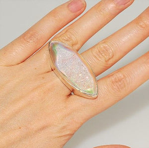 Sterling Silver, Opalized Druzy Marquise Ring