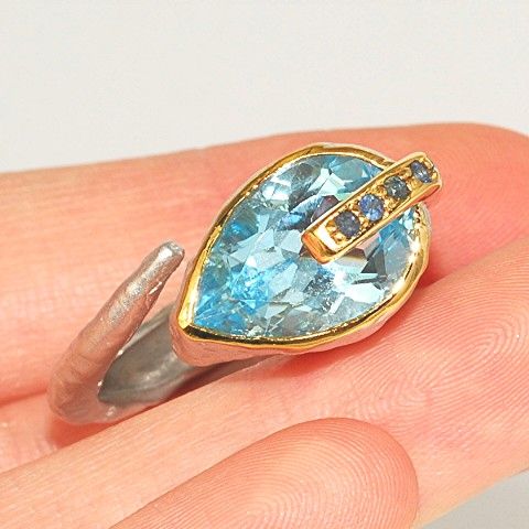 Rhodium Plated Sterling Silver, 22 K Gold Vermeil, Blue Topaz, Sapphire Ring