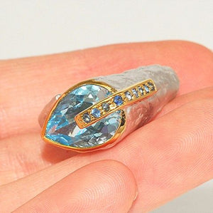 Rhodium Plated Sterling Silver, 22 K Gold Vermeil, Blue Topaz, Sapphire Ring