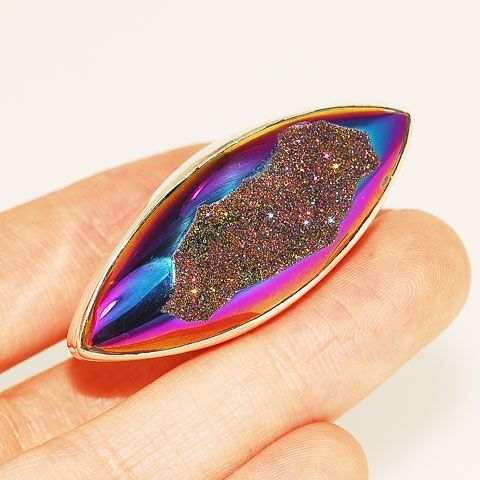 Sterling Silver Titanium Druzy Marquise Ring 