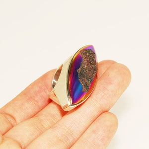 Sterling Silver Titanium Druzy Marquise Ring 