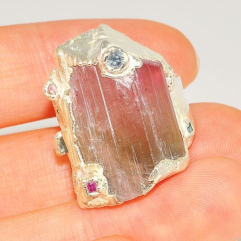 .999 Fine Silver Tourmaline Crystal Ring
