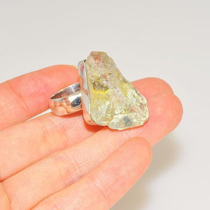 Sterling Silver Rough Green Amethyst Crystal Ring