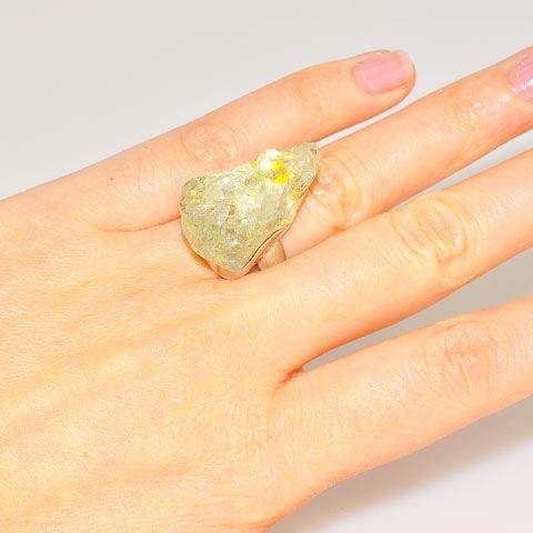 Sterling Silver Rough Green Amethyst Crystal Ring