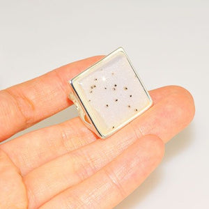Sterling Silver Spotted Druzy Square Ring