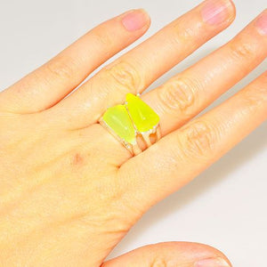 Sterling Silver Bright Yellow Agate Duet Ring