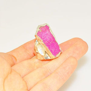 .999 Fine Silver Pink Druzy, Moonstone and Garnet Ring