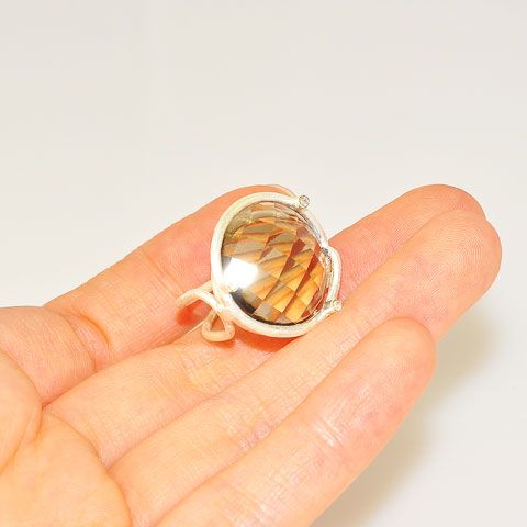 Sterling Silver Wire Faceted Smoky Quartz Ring