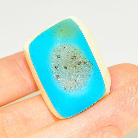 Blue Druzy and Carved Bone Ring