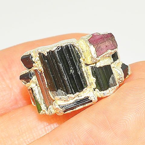 .999 Fine Silver Tourmaline Crystal Ring
