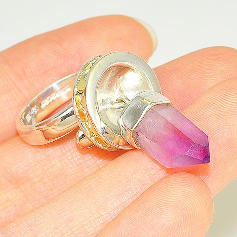Sterling Silver and 18 K Gold Vermeil Amethyst Crystal Charm Ring