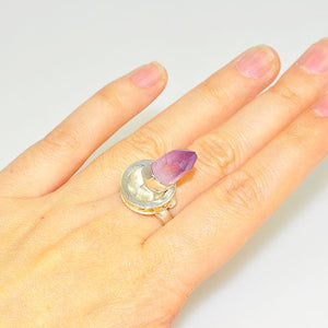 Sterling Silver and 18 K Gold Vermeil Amethyst Crystal Charm Ring
