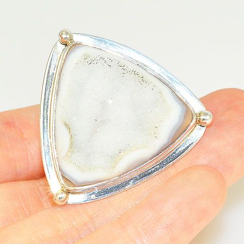 Sterling Silver White Druzy Triangle Ring