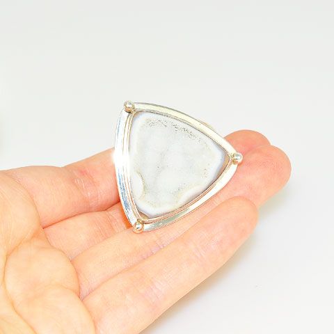 Sterling Silver White Druzy Triangle Ring
