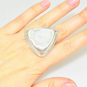 Sterling Silver White Druzy Triangle Ring