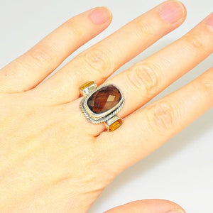 Sterling Silver Faceted Smoky Quartz and Citrine Ring