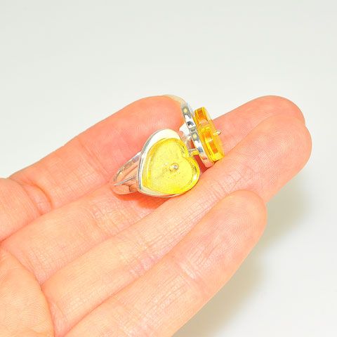 Sterling Silver Baltic Citrine Amber Hearts Ring
