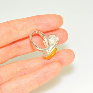 Sterling Silver Baltic Citrine Amber Hearts Ring