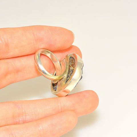 Sterling Silver Titanium Druzy Medallion Ring