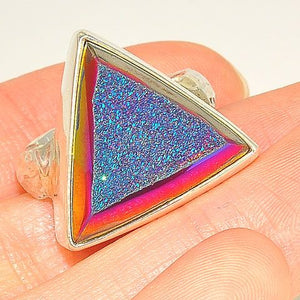 Sterling Silver Titanium Druzy Triangle Ring