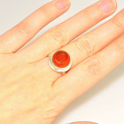 Sterling Silver Baltic Honey Amber Button Ring