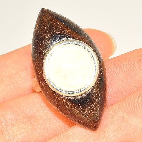 Sterling Silver Wood and Quartz Ring