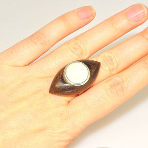 Sterling Silver Wood and Quartz Ring