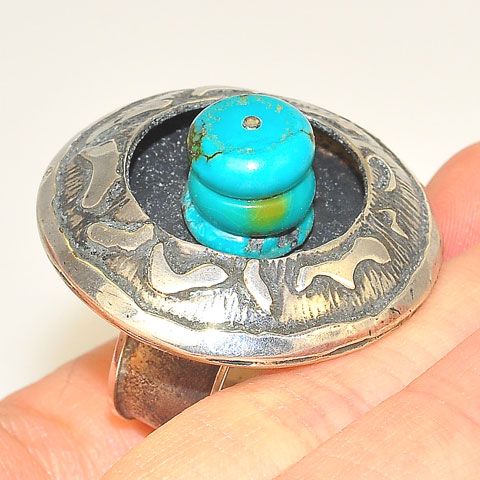 Sterling Silver Turquoise Stacked Disc Ring