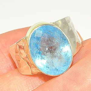 18 K Gold Vermeil and Sterling Silver 5.5-Carat Blue Topaz Ring