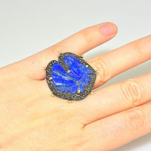 Sterling Silver Carved Lapis Lazuli Horse Ring