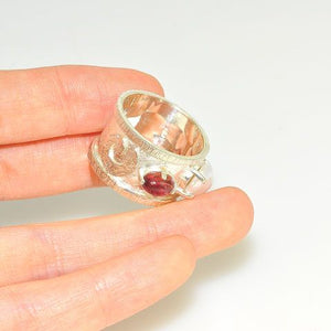 Sterling Silver Pearl and Garnet Trio Ring
