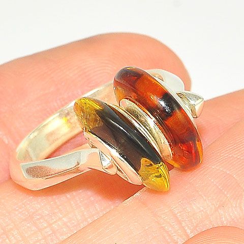 Sterling Silver Baltic Amber Disc Ring