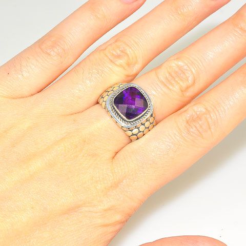 Sterling Silver 3-Carat Amethyst Square Ring